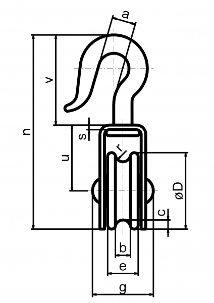 Graugussbügelseilrolle mit drehbarem Haken